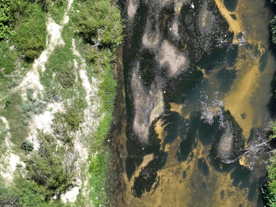 Orthomosaic detail showing debris collecting along the stream channel